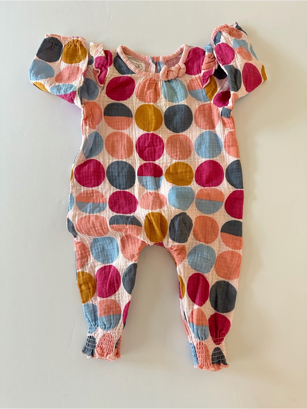 Mud Pie Infant One Piece Romper With Polka Dots And Ruffle Sleeves 3-6 Months
